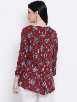 keyhole neck printed top - 17152510 - Standard Image - 3