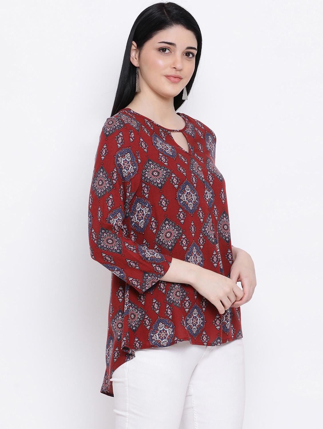 keyhole neck printed top - 17152510 - Zoom Image - 2