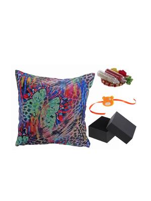 designer teddy bear rakhi with cushion cover & roli chawal - 17152792 - Standard Image - 2