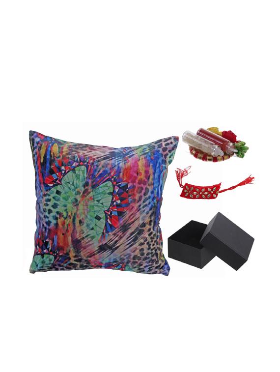 designer kundan rakhi with cushion cover & roli chawal - 17152793 - Zoom Image - 2