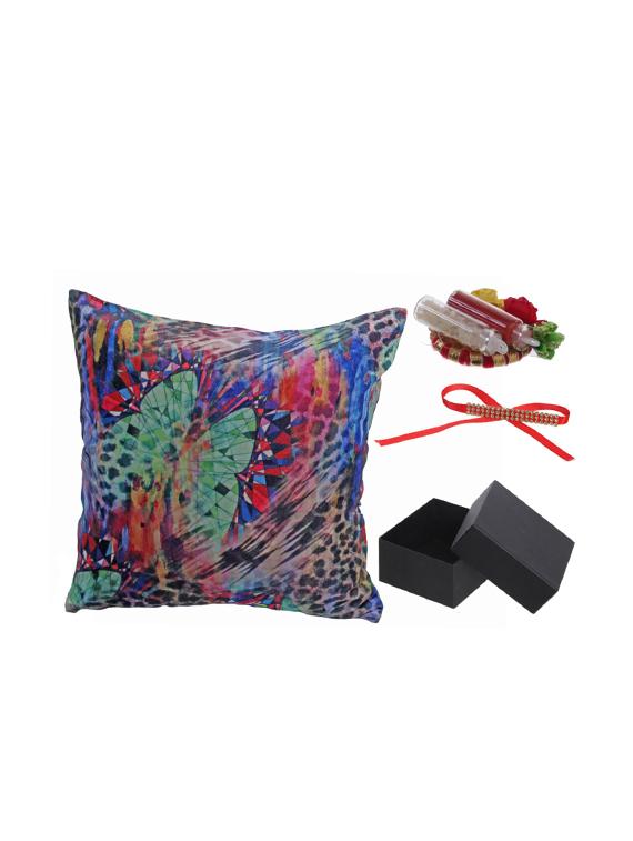 designer glass rakhi with cushion cover & roli chawal - 17152796 - Zoom Image - 2