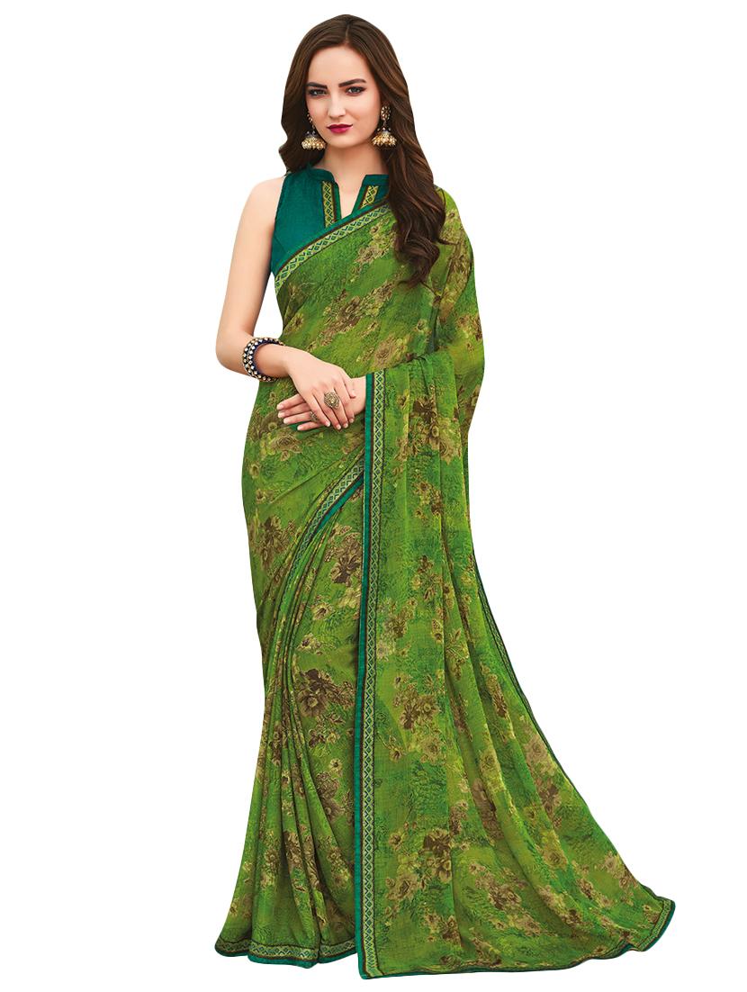 floral printed saree with blouse - 17153117 - Zoom Image - 1