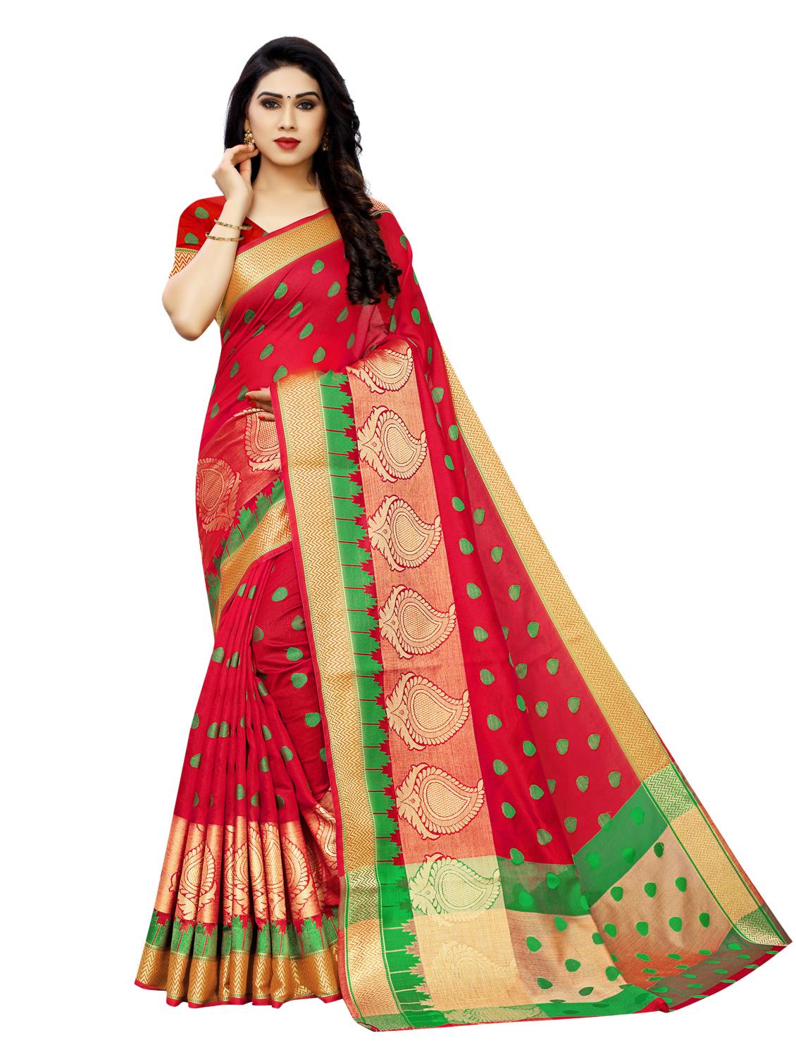 polka dot woven saree with blouse - 17153130 - Zoom Image - 1