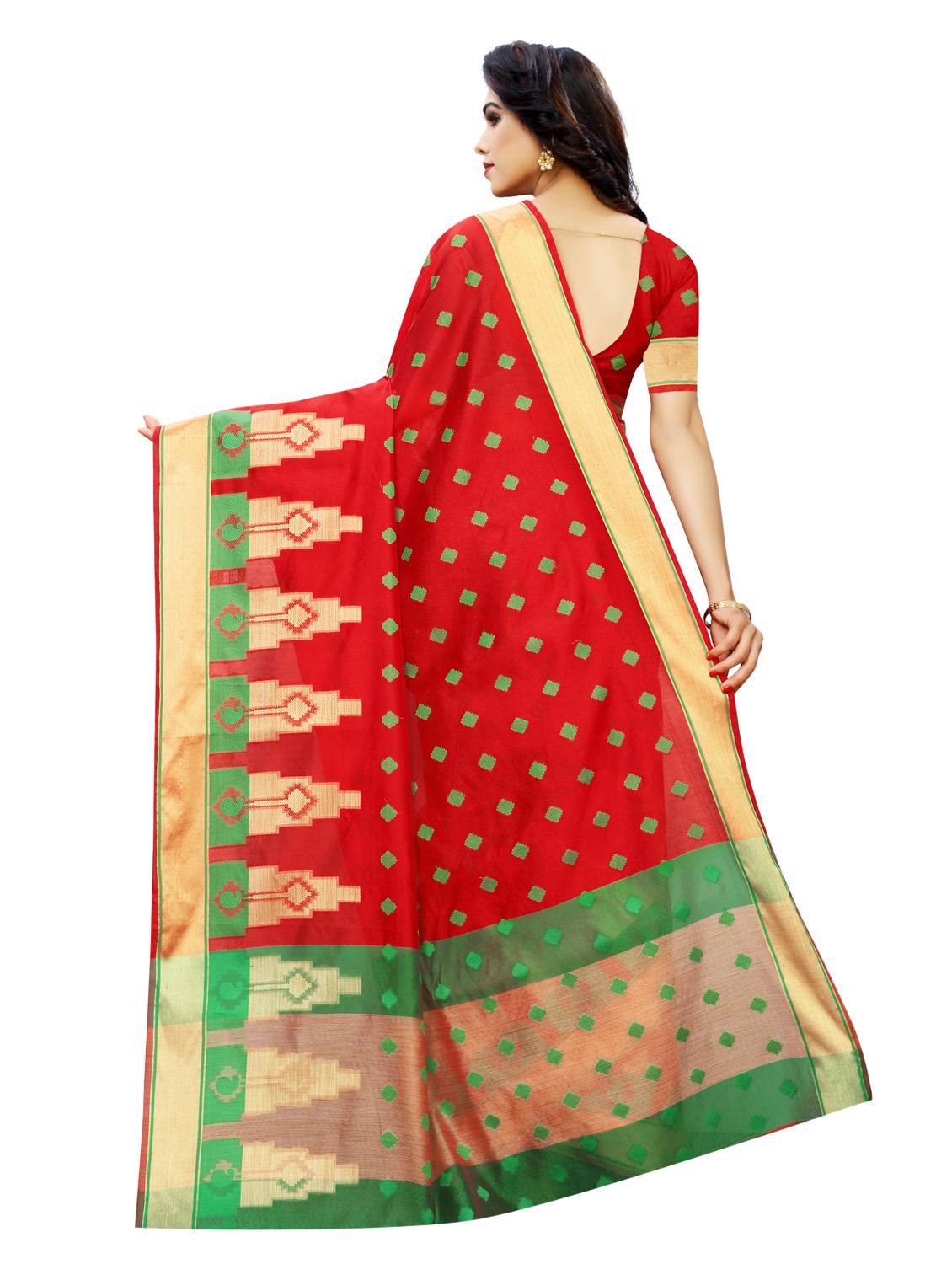 polka dot woven saree with blouse - 17153130 - Zoom Image - 2