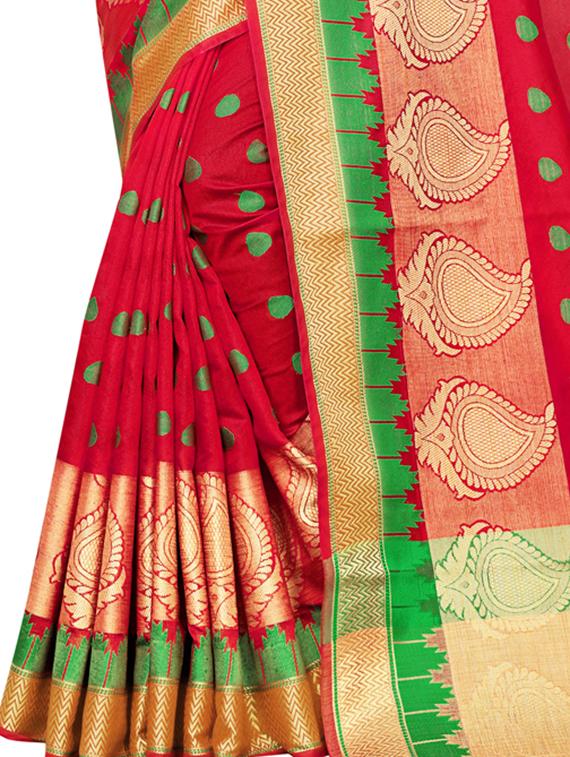 polka dot woven saree with blouse - 17153130 - Zoom Image - 3