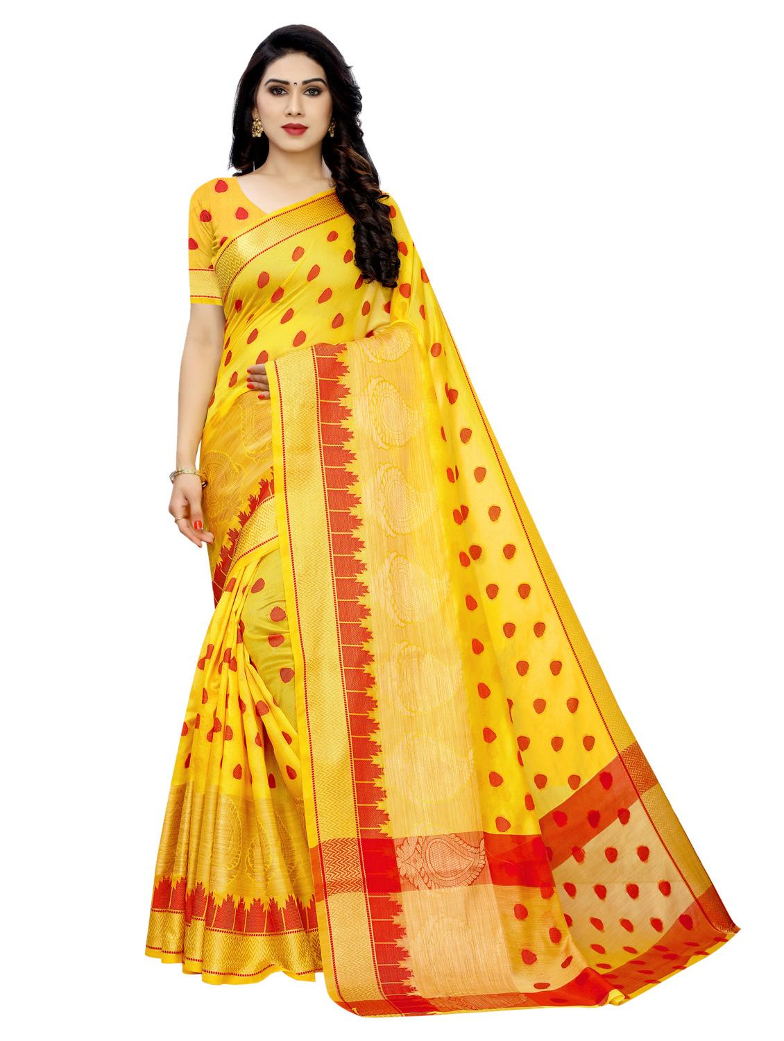 polka dot woven saree with blouse - 17153132 - Zoom Image - 1