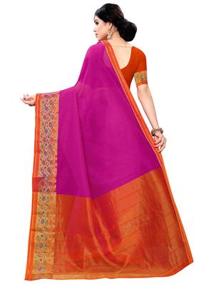 solid bordered saree with blouse - 17153188 - Standard Image - 2