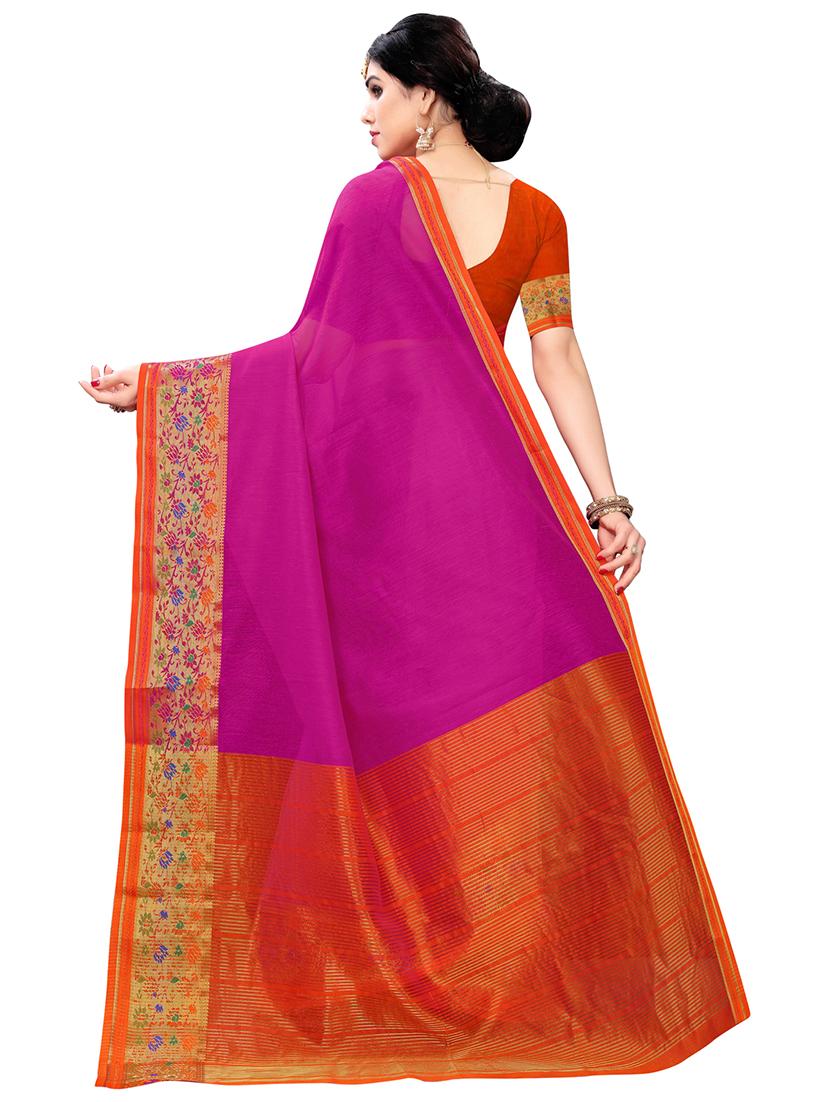 solid bordered saree with blouse - 17153188 - Zoom Image - 2