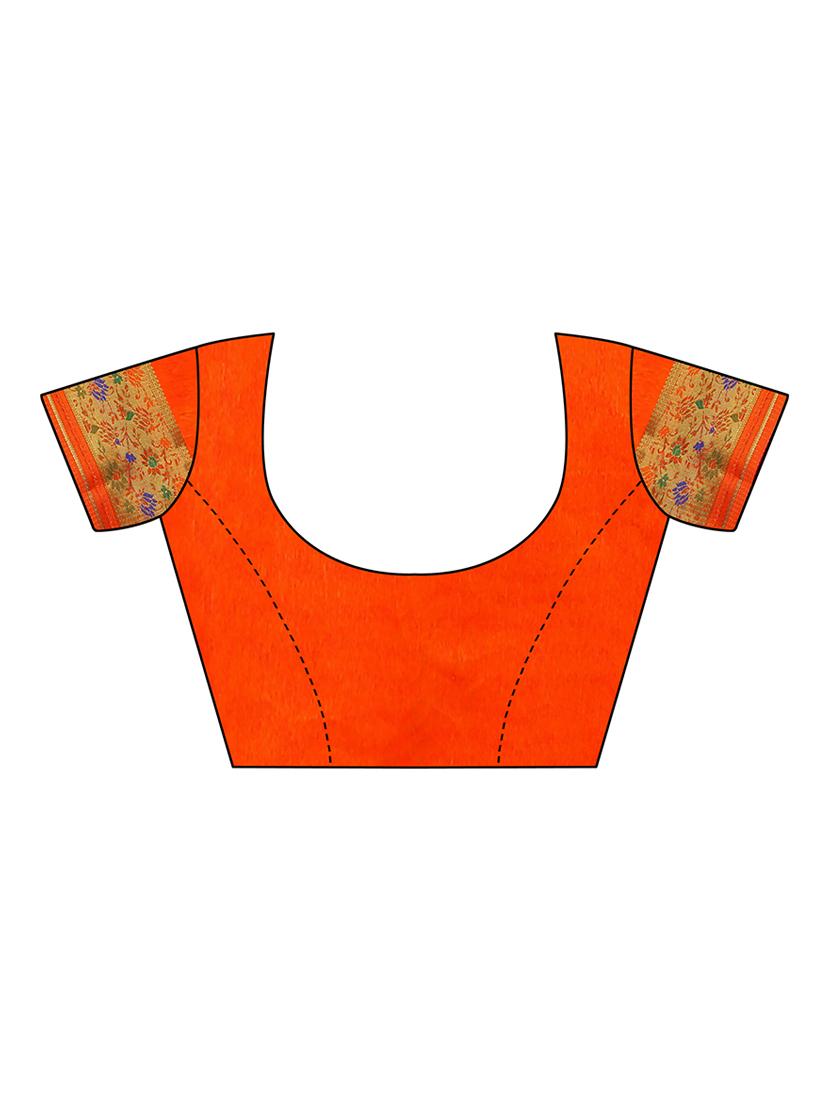 solid bordered saree with blouse - 17153188 - Zoom Image - 3