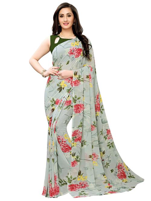 floral printed saree with blouse - 17153194 - Very Small Image - 1