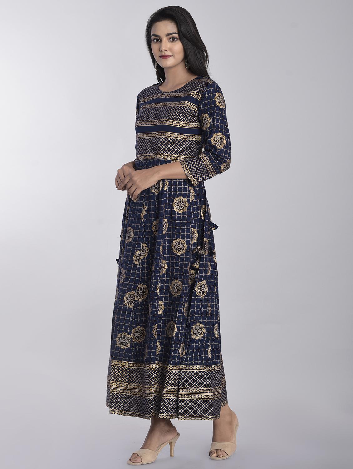 gold print anarkali kurta - 17153246 - Zoom Image - 2
