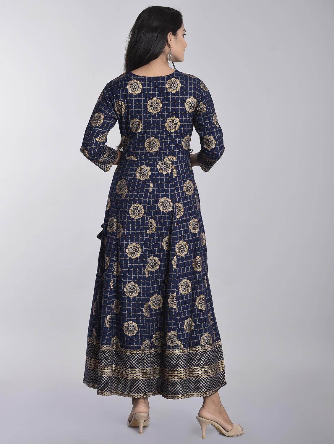 gold print anarkali kurta - 17153246 - Zoom Image - 3