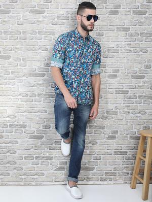 blue printed casual shirt - 17153321 - Standard Image - 4