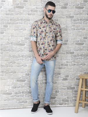beige floral print casual shirt - 17153331 - Standard Image - 4