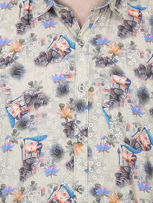 beige floral print casual shirt - 17153331 - Standard Image - 5