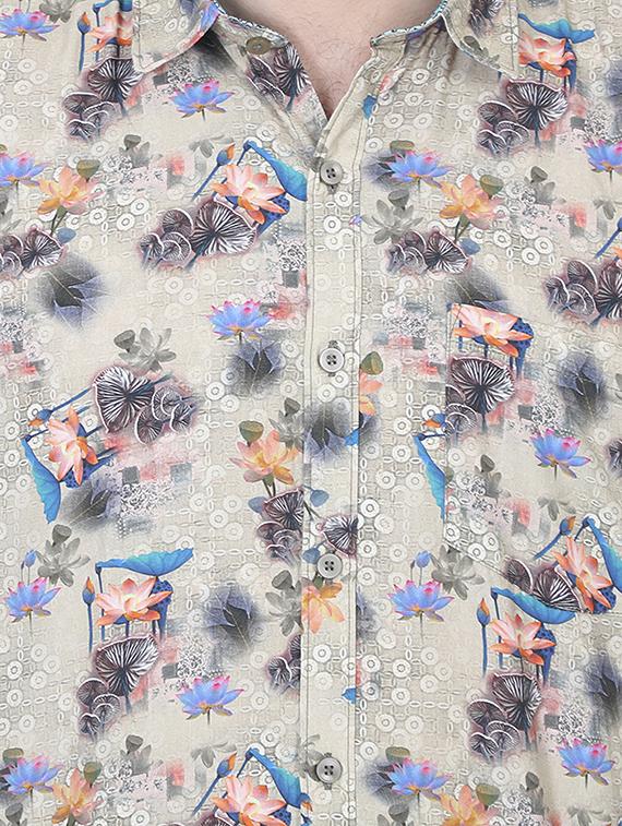 beige floral print casual shirt - 17153331 - Zoom Image - 5