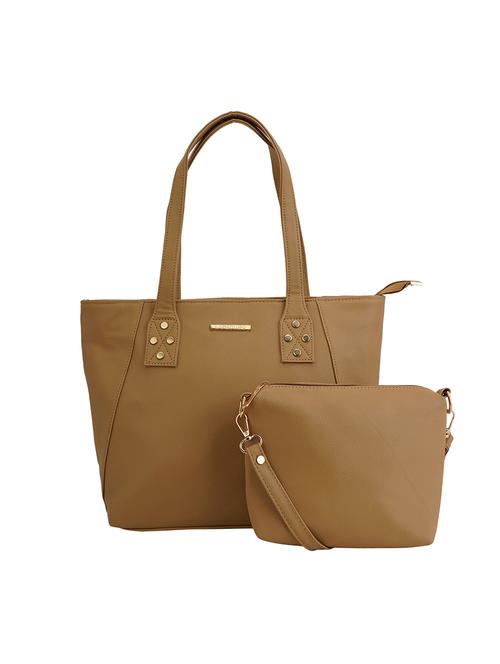 tan leatherette (pu) combo handbag - 17153560 - Standard Image - 1