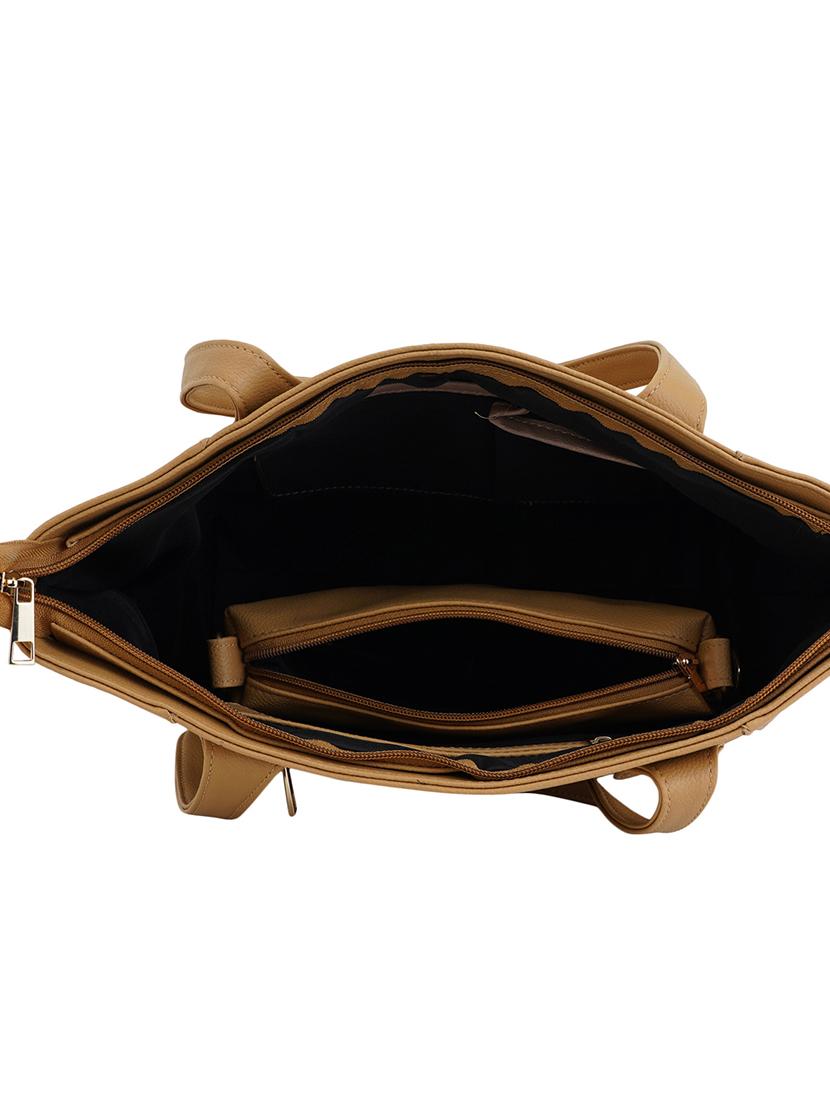 tan leatherette (pu) combo handbag - 17153560 - Zoom Image - 3