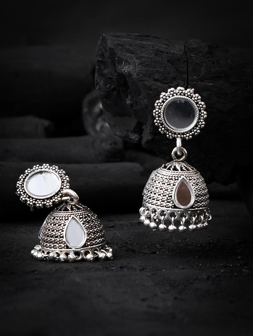 silver tone silver plated jhumka earring - 17153829 - Zoom Image - 2