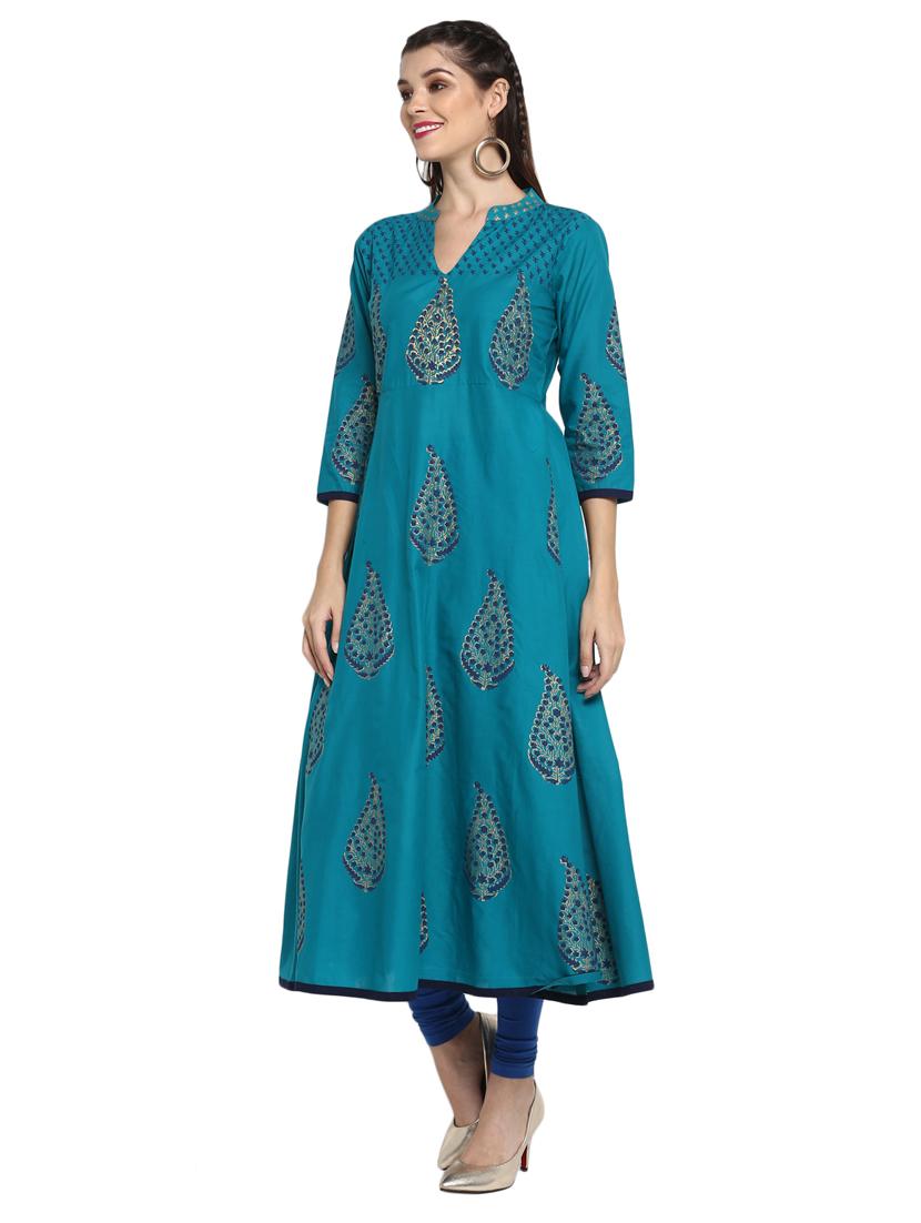 block print a-line kurta - 17154081 - Zoom Image - 2