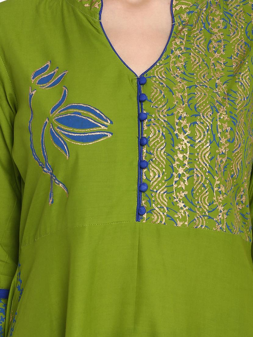 block print a-line kurta - 17154091 - Zoom Image - 4