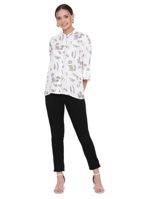 mandarin neck printed top - 17154097 - Standard Image - 4