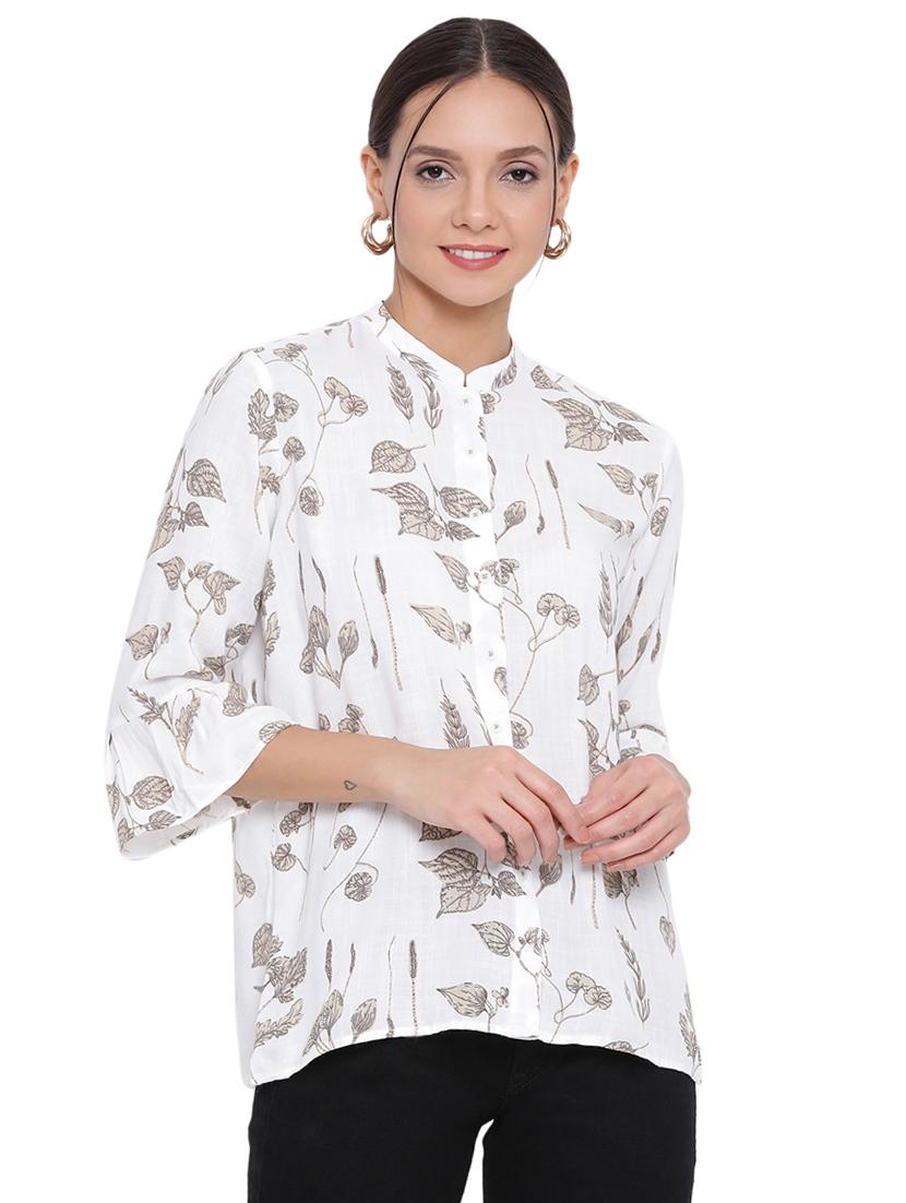 mandarin neck printed top - 17154097 - Zoom Image - 1