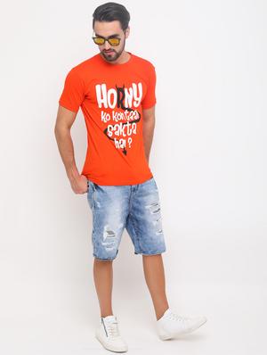 orange typographic front print t-shirt - 17154412 - Standard Image - 4