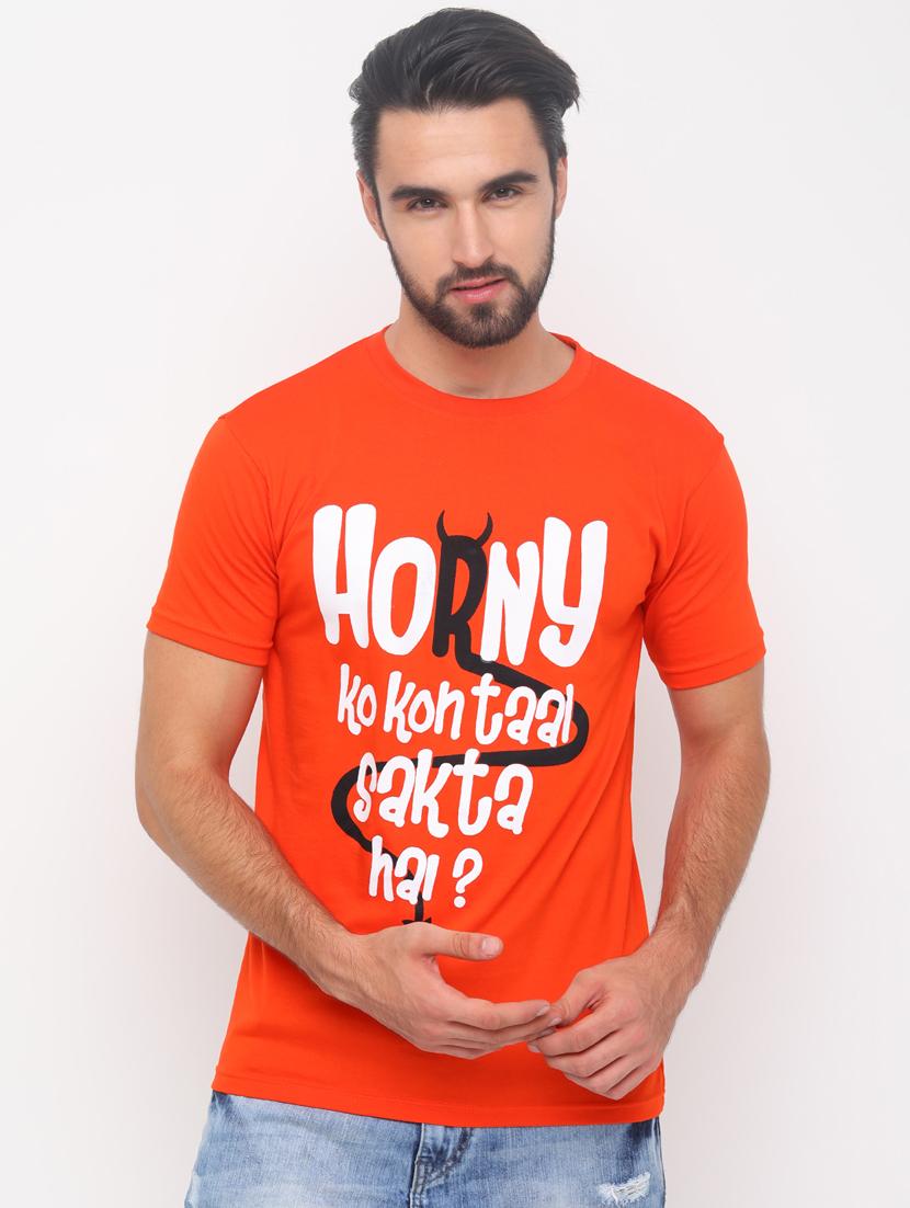 orange typographic front print t-shirt - 17154412 - Zoom Image - 1
