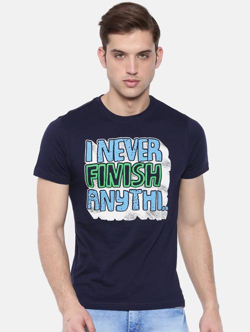 navy blue chest print t-shirt - 17154580 - Standard Image - 1