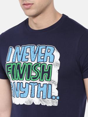 navy blue chest print t-shirt - 17154580 - Standard Image - 5