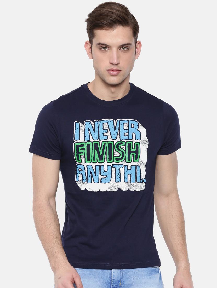 navy blue chest print t-shirt - 17154580 - Zoom Image - 1