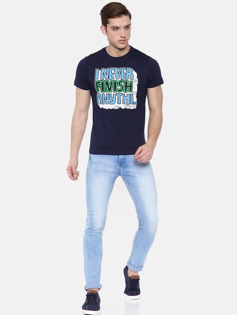 navy blue chest print t-shirt - 17154580 - Zoom Image - 4