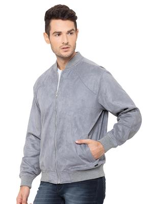 grey solid polyester casual jacket - 17154856 - Standard Image - 2