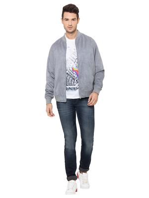 grey solid polyester casual jacket - 17154856 - Standard Image - 4