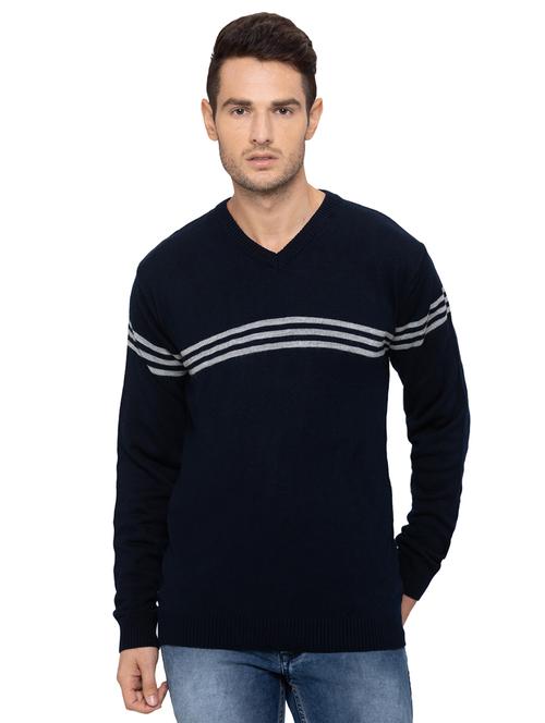 navy blue striped acrylic pullover - 17154889 - Standard Image - 1