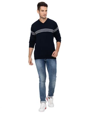 navy blue striped acrylic pullover - 17154889 - Standard Image - 4