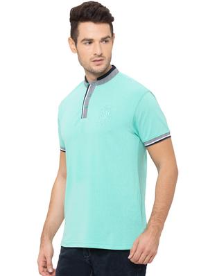 blue solid collared t-shirt - 17154924 - Standard Image - 2