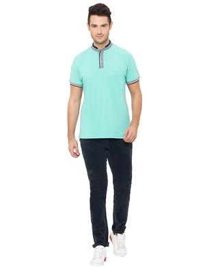blue solid collared t-shirt - 17154924 - Standard Image - 4