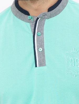 blue solid collared t-shirt - 17154924 - Standard Image - 5