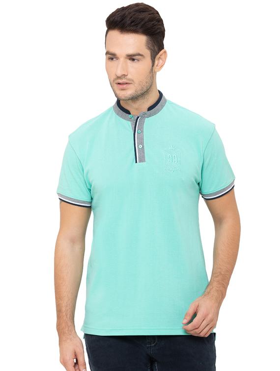 blue solid collared t-shirt - 17154924 - Zoom Image - 1