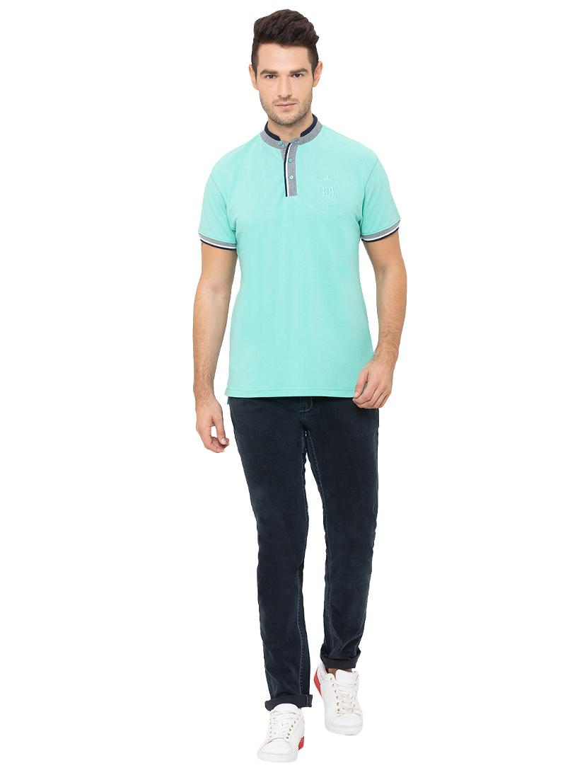 blue solid collared t-shirt - 17154924 - Zoom Image - 4