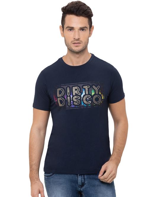 navy blue typographic chest print t-shirt - 17154991 - Standard Image - 1