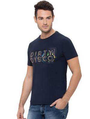 navy blue typographic chest print t-shirt - 17154991 - Standard Image - 2