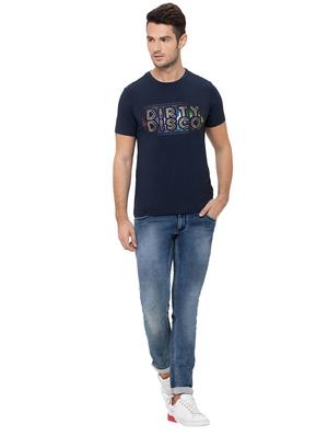 navy blue typographic chest print t-shirt - 17154991 - Standard Image - 4