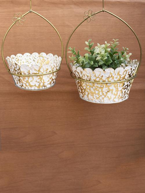 white and gold hanging planter set of 2 - 17157455 - Standard Image - 1