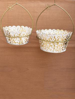 white and gold hanging planter set of 2 - 17157455 - Standard Image - 2