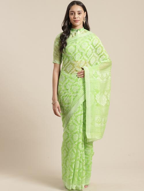self printed saree with blouse - 17157912 - Standard Image - 1
