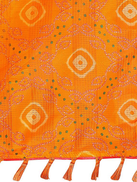 bandhani printed saree with blouse - 17158179 - Zoom Image - 4