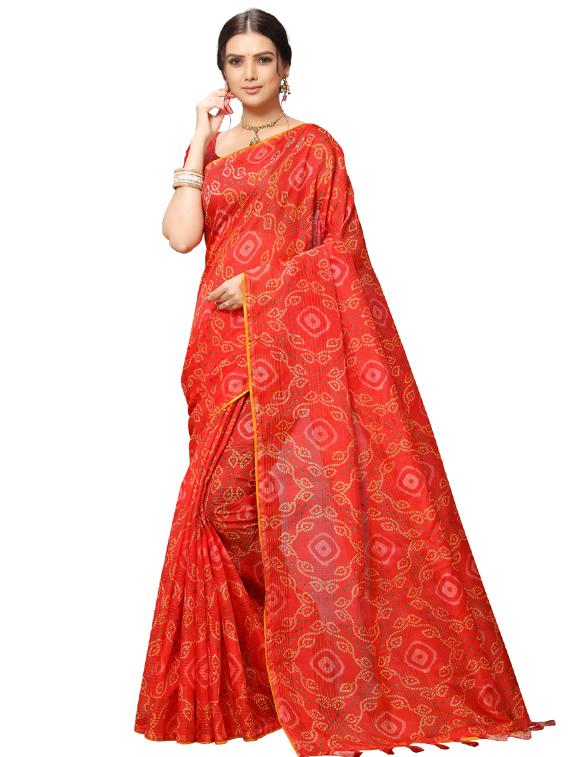 bandhani printed saree with blouse - 17158181 - Zoom Image - 1